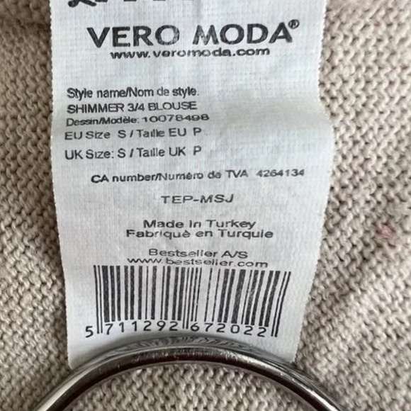 Vero Moda Gold Metallic - Animal Print 3/4 Sleeve Fine Knit Sweater S - Picture 8 of 9